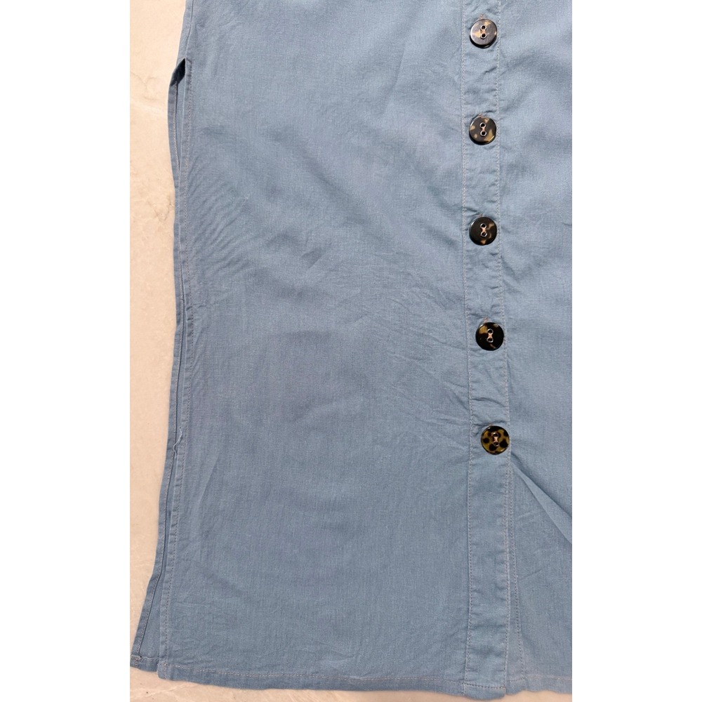 Urban Outfitters Blue Button Front Midi Skirt High Waist Pockets Slit Light Blue - Picture 3 of 13